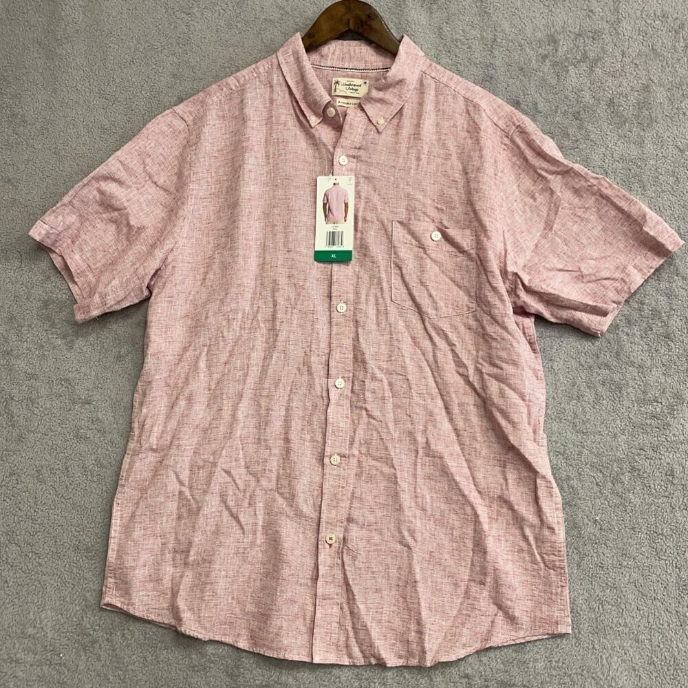 NEW Weatherproof Vintage Men's XL Short Sleeve Linen Blend Shirt Red